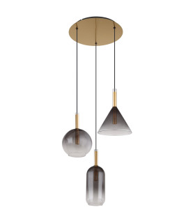 Elisabeth Cluster Pendant Ceiling Light Brass-Coloured Smoke Glass Shade 3x G9-2