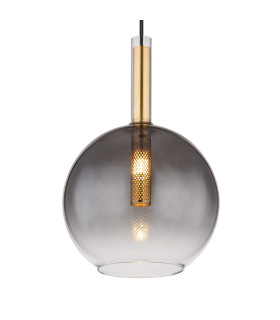 Elisabeth Globe Slim Pendant Ceiling Light Brass-Coloured Smoke Glass Shade 1x G9-2