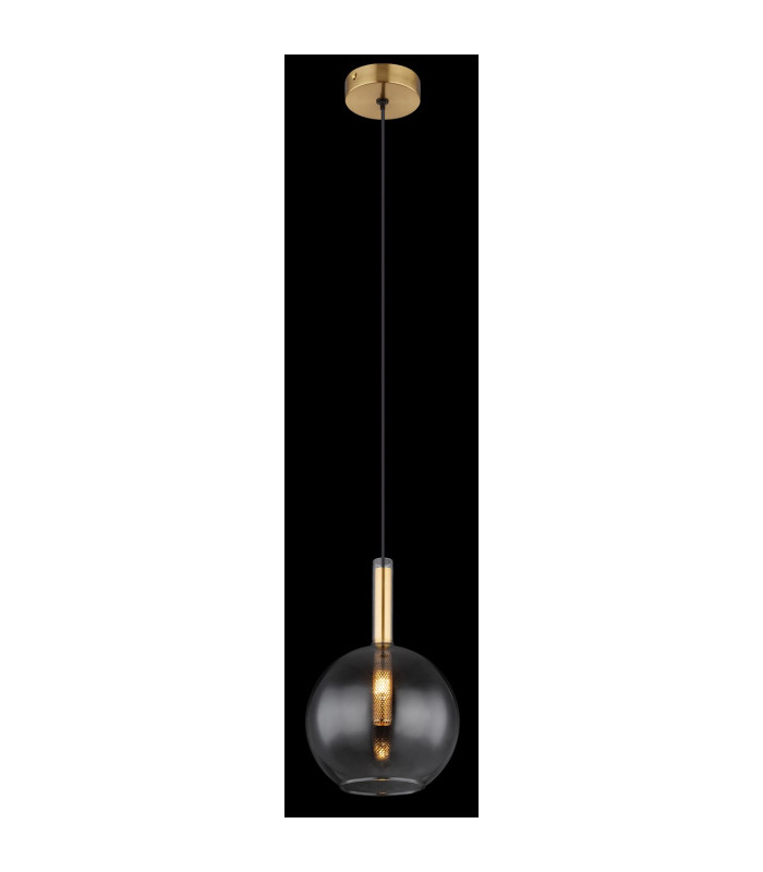 Elisabeth Globe Slim Pendant Ceiling Light Brass-Coloured Smoke Glass Shade 1x G9-3