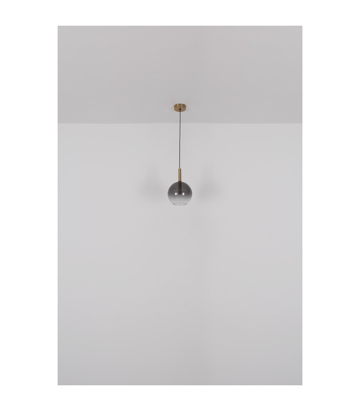 Elisabeth Globe Slim Pendant Ceiling Light Brass-Coloured Smoke Glass Shade 1x G9-5