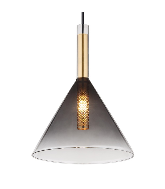 Elisabeth Dome Slim Pendant Ceiling Light Brass-Coloured Smoke Glass Shade 1x G9-3