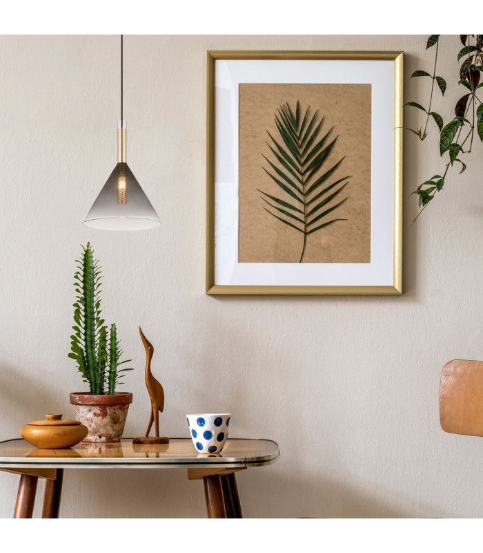 Elisabeth Dome Slim Pendant Ceiling Light Brass-Coloured Smoke Glass Shade 1x G9-7