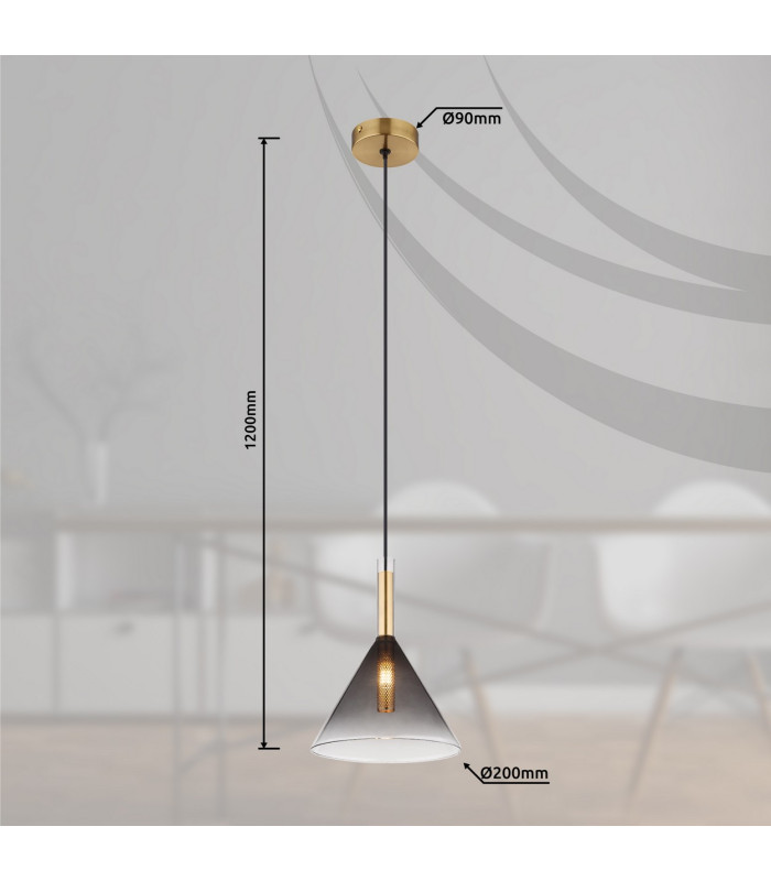 Elisabeth Dome Slim Pendant Ceiling Light Brass-Coloured Smoke Glass Shade 1x G9-8