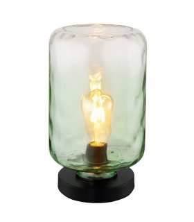Darina Cylindrical Table Lamp Matt Black Green Glass Shade 1x E27-1