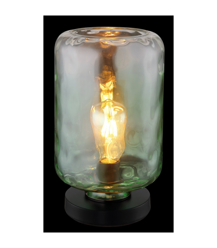 Darina Cylindrical Table Lamp Matt Black Green Glass Shade 1x E27-3