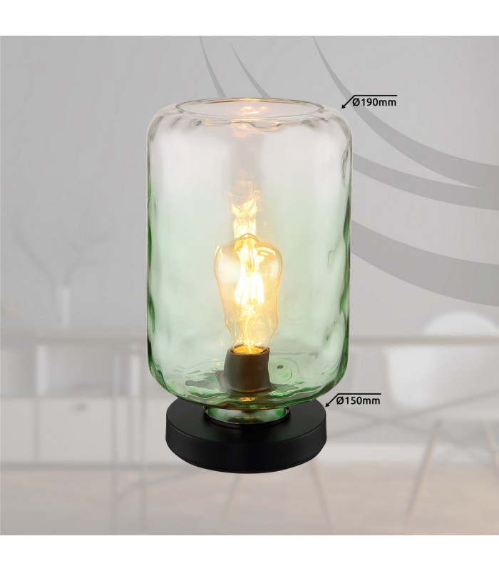 Darina Cylindrical Table Lamp Matt Black Green Glass Shade 1x E27-6