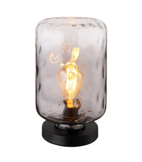 Darina Cylindrical Table Lamp Matt Black Smoke Glass Shade 1x E27-1
