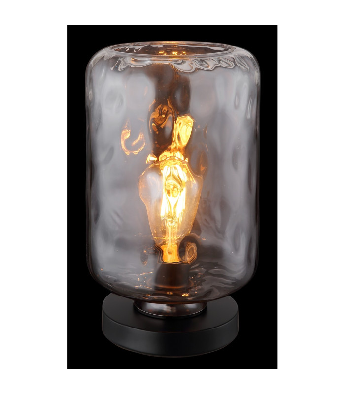 Darina Cylindrical Table Lamp Matt Black Smoke Glass Shade 1x E27-3