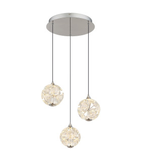 Virina Cluster Pendant Ceiling Light Chrome K9 Crystals 3x LED 3000K-1