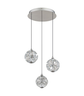 Virina Cluster Pendant Ceiling Light Chrome K9 Crystals 3x LED 3000K-2