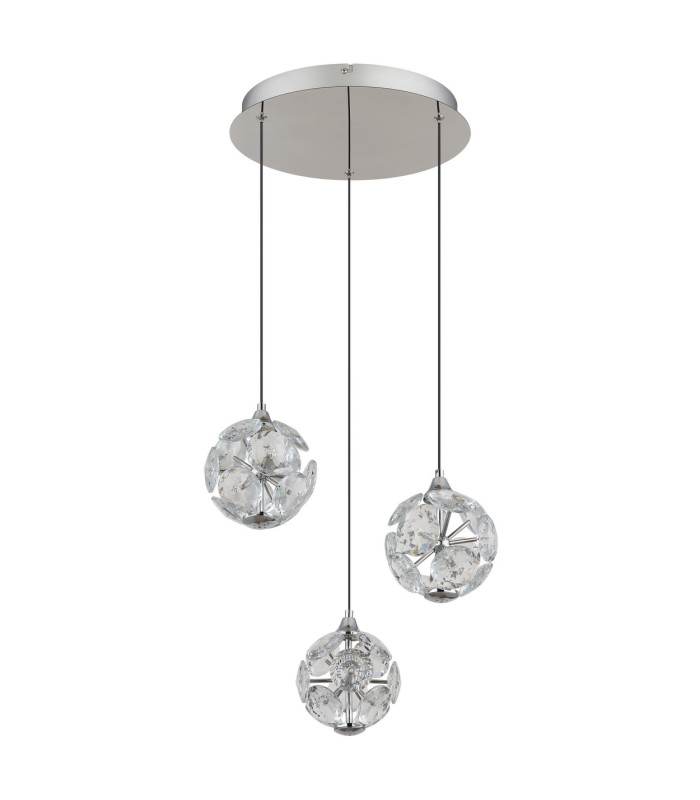Virina Cluster Pendant Ceiling Light Chrome K9 Crystals 3x LED 3000K-2