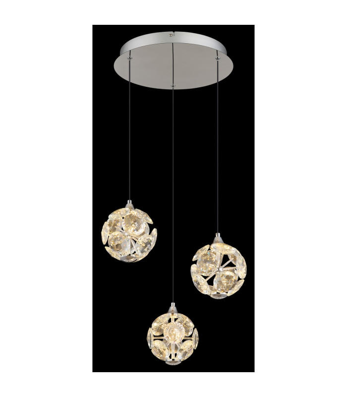 Virina Cluster Pendant Ceiling Light Chrome K9 Crystals 3x LED 3000K-4