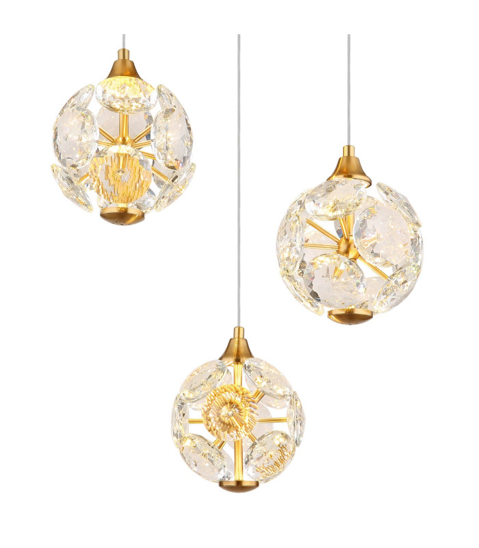Virina Cluster Pendant Ceiling Light Gold Colors K9 Crystals 3x LED 3000K-3