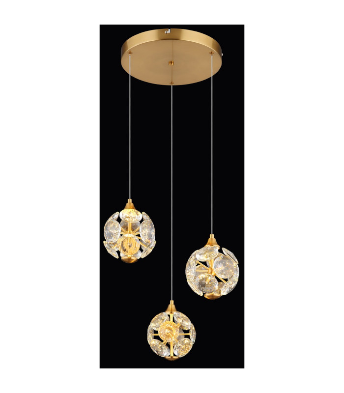 Virina Cluster Pendant Ceiling Light Gold Colors K9 Crystals 3x LED 3000K-4