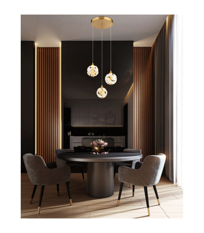 Virina Cluster Pendant Ceiling Light Gold Colors K9 Crystals 3x LED 3000K-5