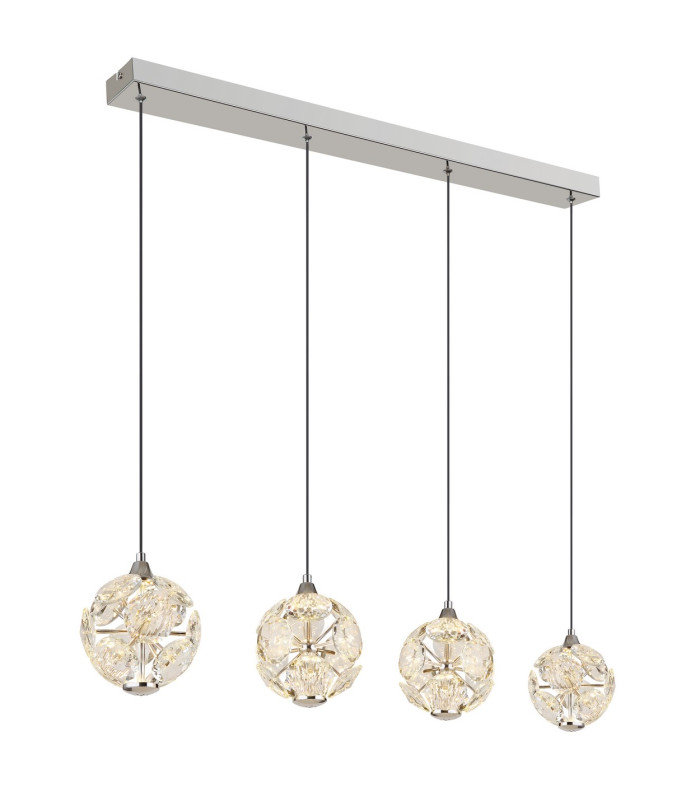Virina Bar Pendant Ceiling Light Chrome K9 Crystals 4x LED 3000K-1
