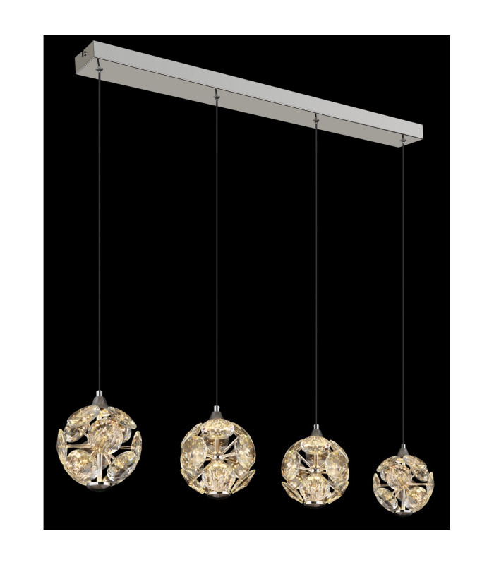 Virina Bar Pendant Ceiling Light Chrome K9 Crystals 4x LED 3000K-4