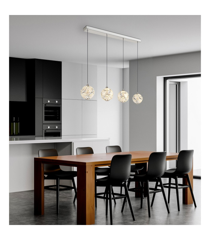 Virina Bar Pendant Ceiling Light Chrome K9 Crystals 4x LED 3000K-6