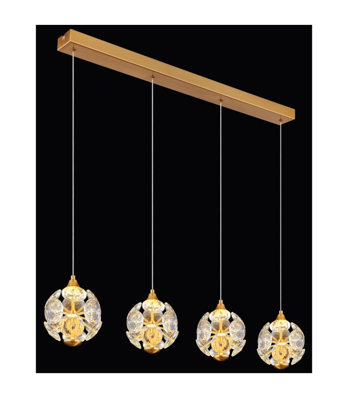 Virina Bar Pendant Ceiling Light Gold Colors K9 Crystals 4x LED 3000K-5