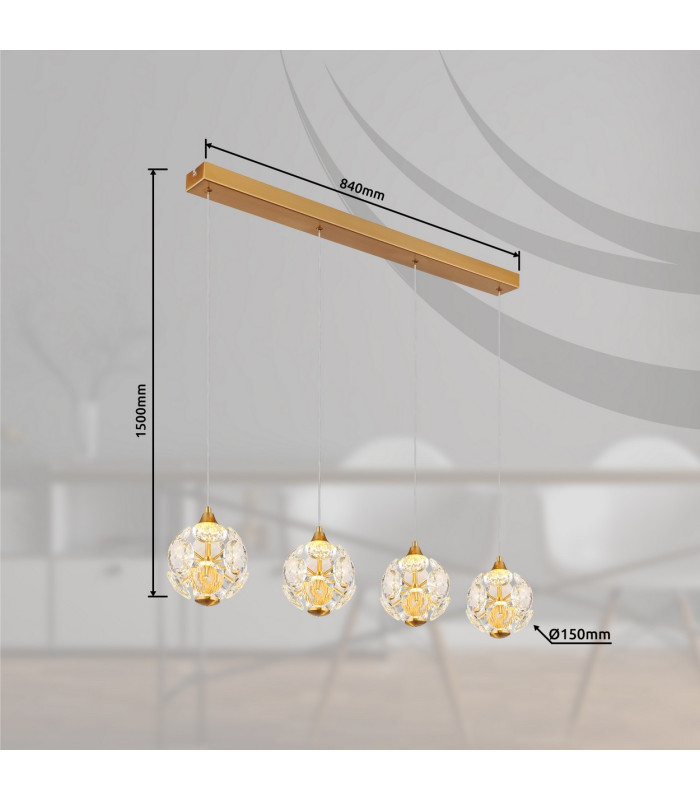 Virina Bar Pendant Ceiling Light Gold Colors K9 Crystals 4x LED 3000K-8