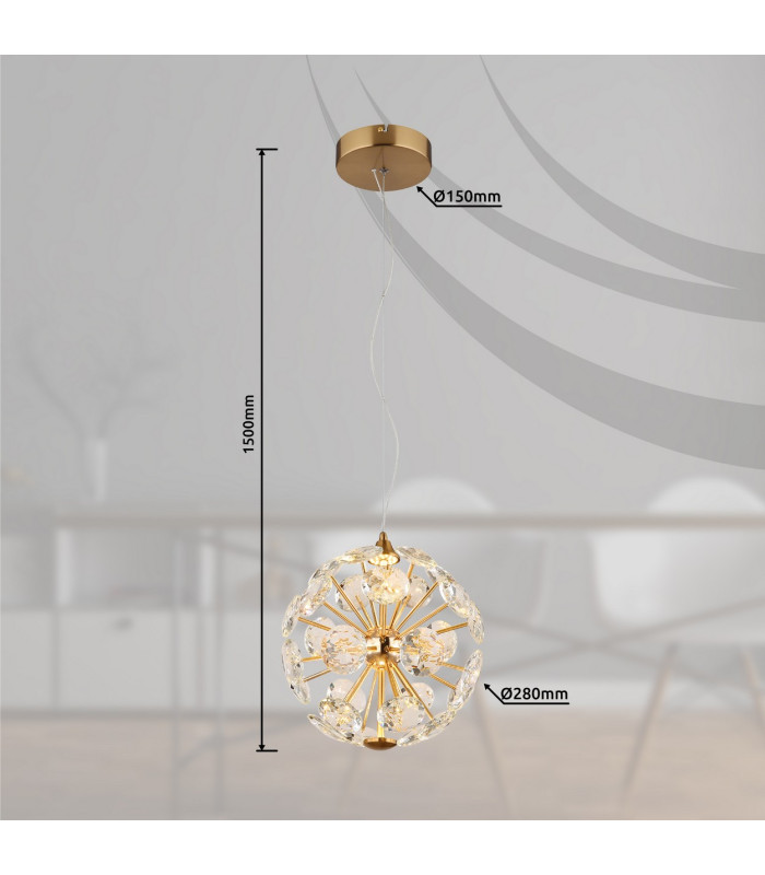 Virina Pendant Ceiling Light Gold Colors K9 Crystals LED 3000K-6