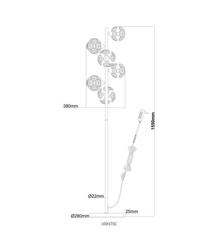 Virina LED Integrated Floor Lamp Chrome K9 Crystals LED 3000K-7