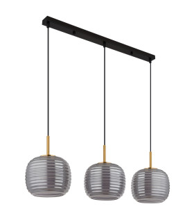 Lampigna Bar Pendant Ceiling Light Matt Black Smoke Glass Shade 3x E27-2