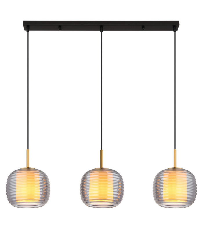 Lampigna Bar Pendant Ceiling Light Matt Black Smoke Glass Shade 3x E27-3