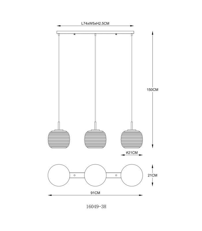 Lampigna Bar Pendant Ceiling Light Matt Black Smoke Glass Shade 3x E27-6