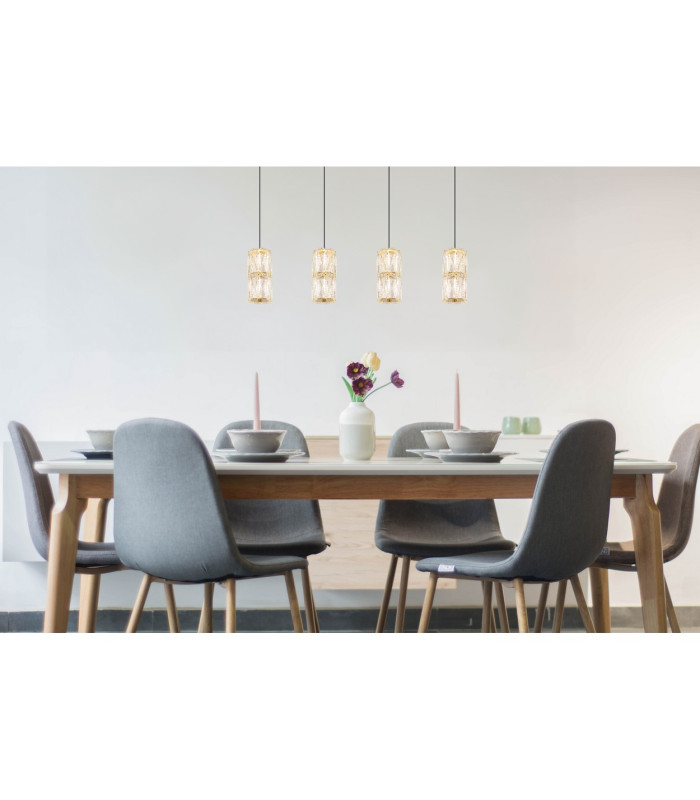 Stefanie Bar Pendant Ceiling Light Gold Colours Antique Crystals Clear Glass Shade 4x LED 3000K-6