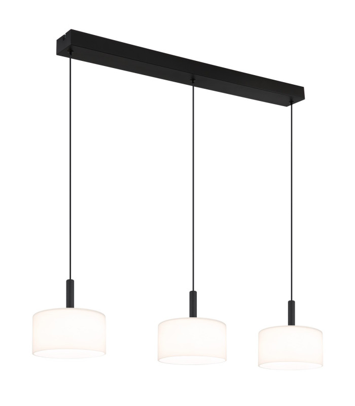 Trenton Bar Pendant Ceiling Light Matt Black Opal Alabaster Optic Glass Shade 3x LED 2700-4000K-1