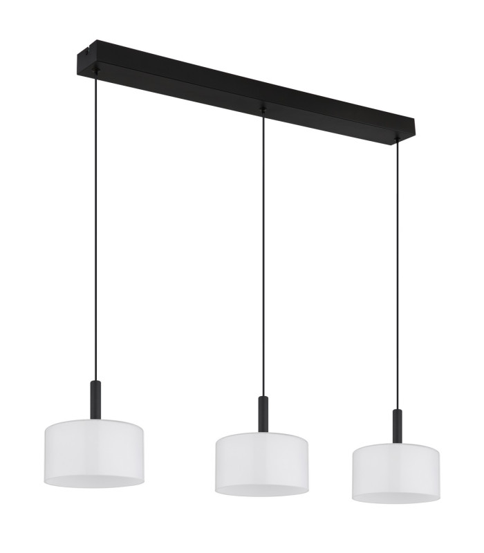 Trenton Bar Pendant Ceiling Light Matt Black Opal Alabaster Optic Glass Shade 3x LED 2700-4000K-2