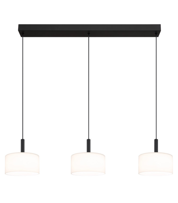Trenton Bar Pendant Ceiling Light Matt Black Opal Alabaster Optic Glass Shade 3x LED 2700-4000K-3
