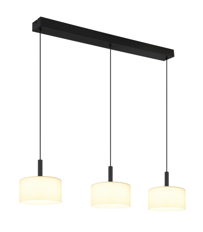 Trenton Bar Pendant Ceiling Light Matt Black Opal Alabaster Optic Glass Shade 3x LED 2700-4000K-5