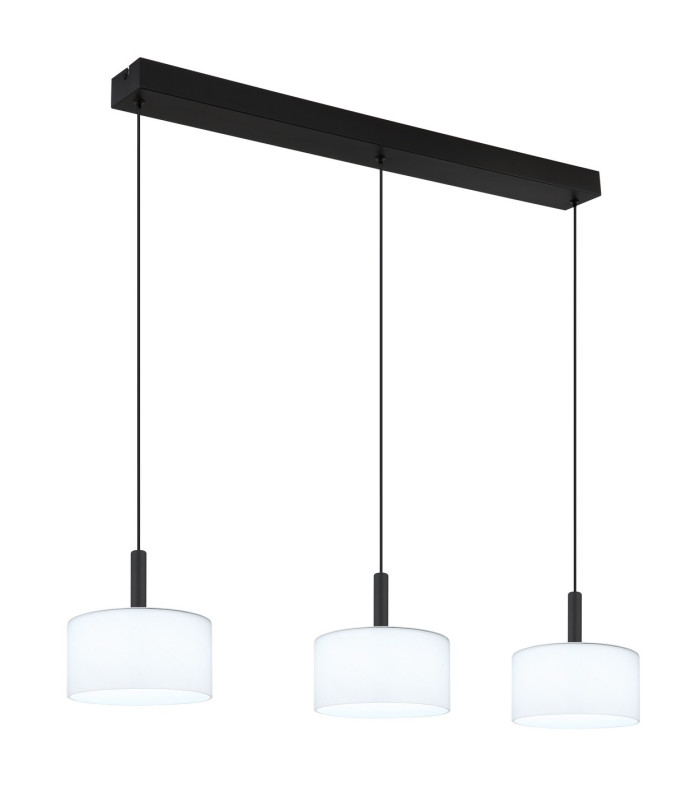 Trenton Bar Pendant Ceiling Light Matt Black Opal Alabaster Optic Glass Shade 3x LED 2700-4000K-6