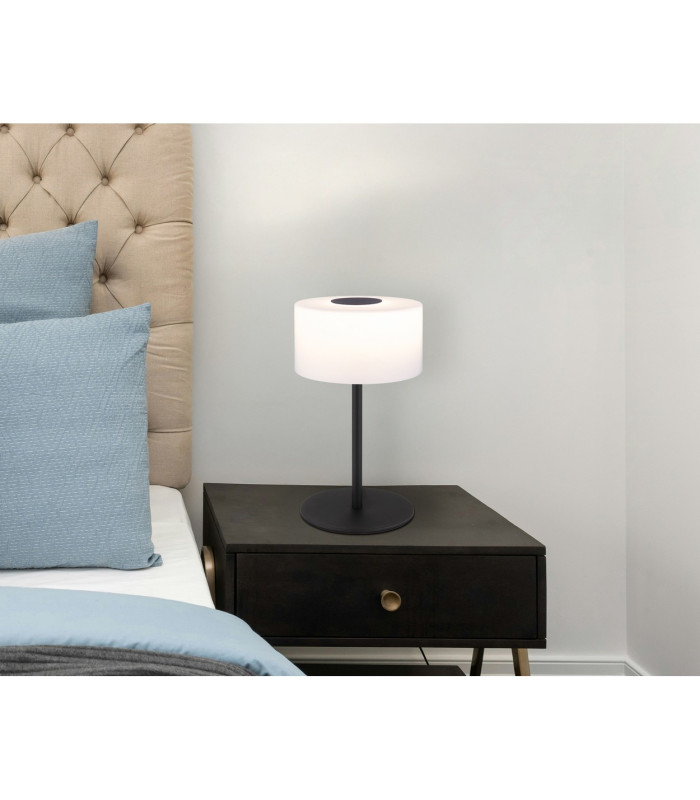 Trenton Cylindrical Table Lamp Matt Black Opal Alabaster Optic Glass Shade LED 2700-4000K-7