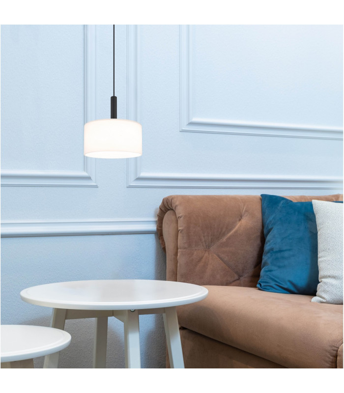Trenton Slim Pendant Ceiling Light Matt Black Opal Alabaster Optic Glass Shade LED 2700-4000K-6