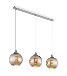 Lourdes Bar Pendant Ceiling Light White Balls Chromed Glass Shade 3x E27-1