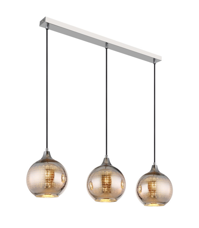 Lourdes Bar Pendant Ceiling Light White Balls Chromed Glass Shade 3x E27-1