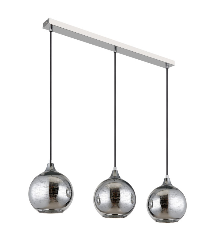 Lourdes Bar Pendant Ceiling Light White Balls Chromed Glass Shade 3x E27-2