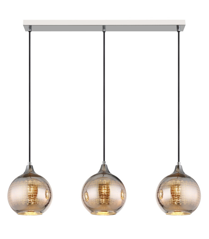 Lourdes Bar Pendant Ceiling Light White Balls Chromed Glass Shade 3x E27-3