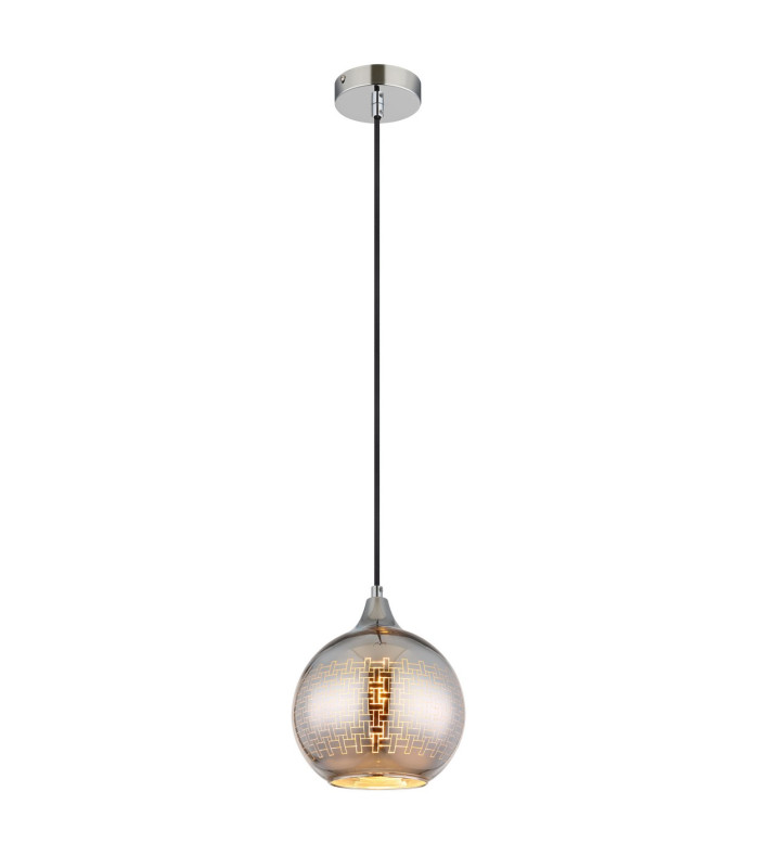 Lourdes Dome Pendant Ceiling Light White Ball Chromed Glass Shade 1x E27-1