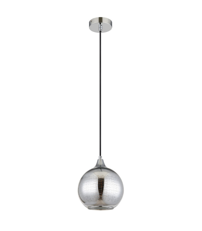 Lourdes Dome Pendant Ceiling Light White Ball Chromed Glass Shade 1x E27-2
