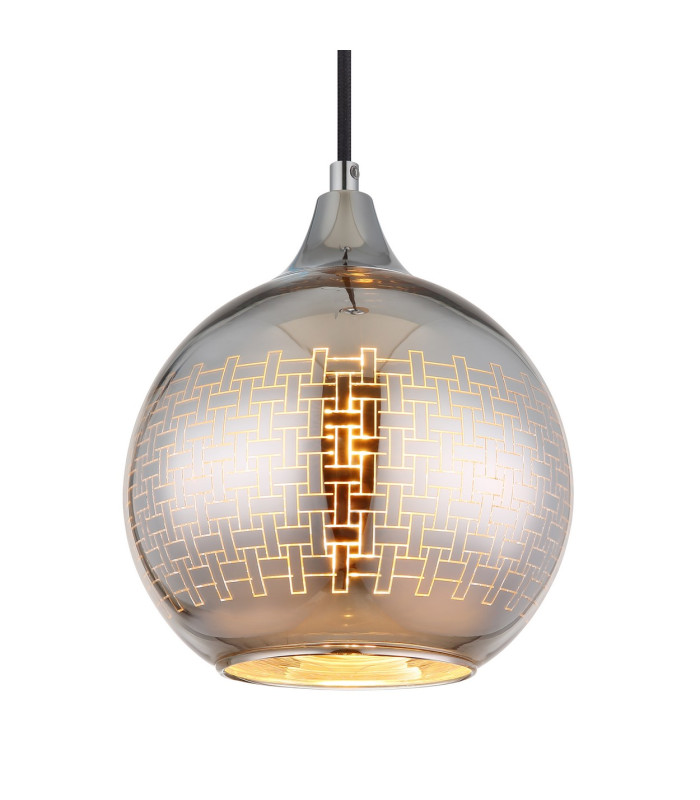 Lourdes Dome Pendant Ceiling Light White Ball Chromed Glass Shade 1x E27-3