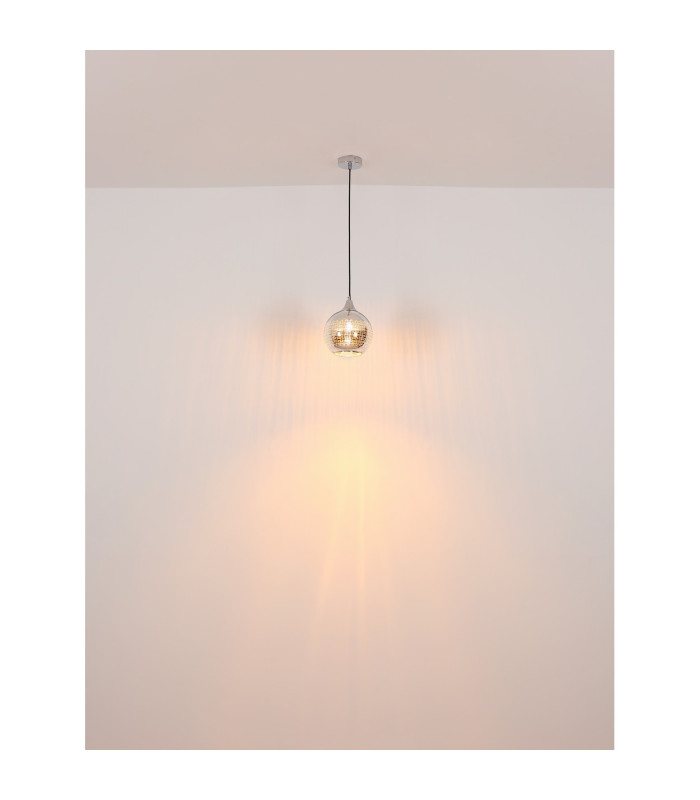 Lourdes Dome Pendant Ceiling Light White Ball Chromed Glass Shade 1x E27-5