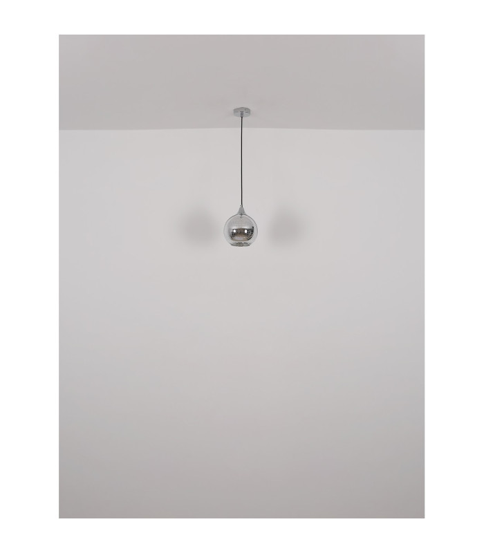Lourdes Dome Pendant Ceiling Light White Ball Chromed Glass Shade 1x E27-6