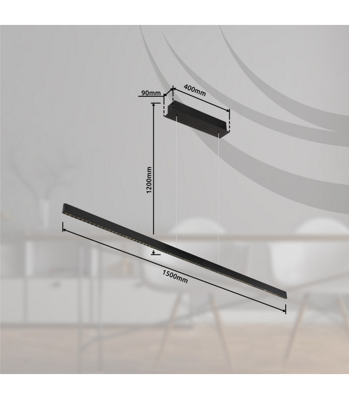 Dentsy 150cm Bar Pendant Ceiling Light Matt Black LED 4000K Touch Dimmer-6