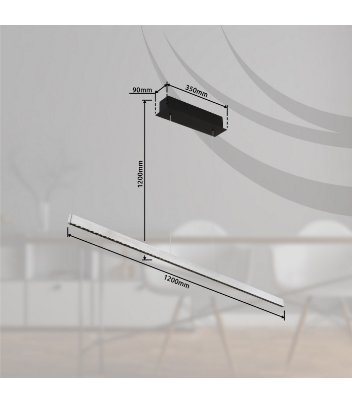 Dentsy 120cm Bar Pendant Ceiling Light Matt Silver LED Dimmable 4000K Touch Dimmer-10