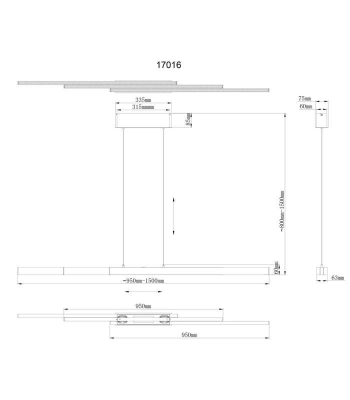Ethan Bar Pendant Ceiling Light Grey Dark LED Dimmable 2700-6000K Touch Dimmer-12