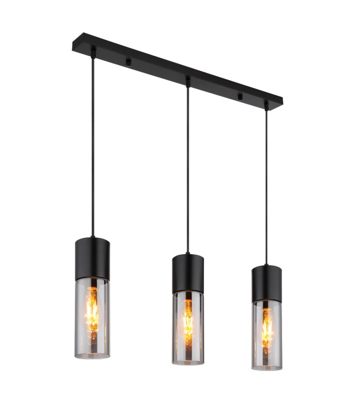 Annika Bar Pendant Ceiling Light Matt Black Smoke Glass Shade 3x E27-1